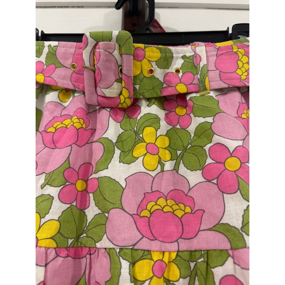 #B- 007- Floral Crop Top and Belted Mini Skirt Set Pink Yellow Retro 2 Piece - Picture 8 of 11